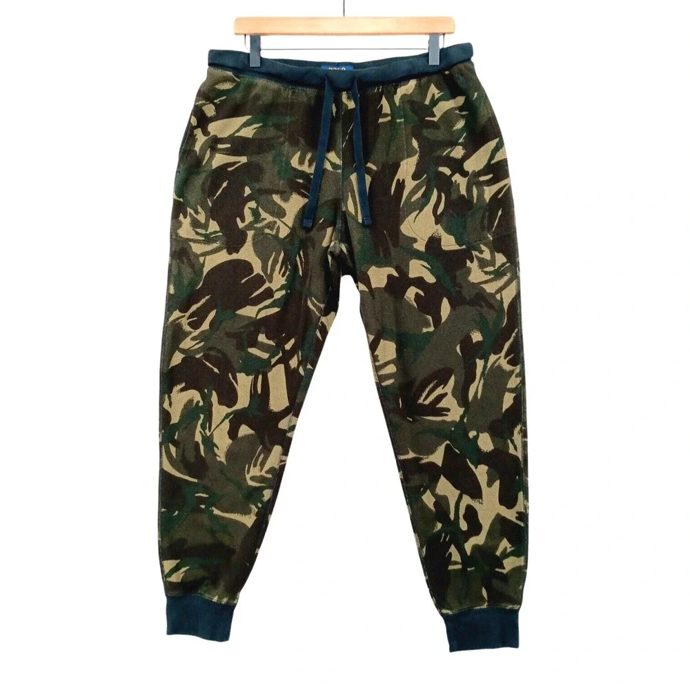 Polo Ralph Lauren Jogger Pants‎ Mens Large 33x28 Camo Waffle Knit Lounge Sleep